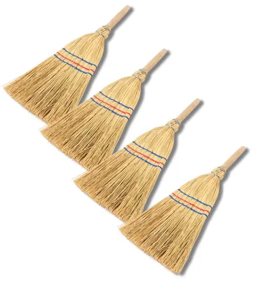 Produktbild von Novatool 4x Kleiner Besen Reisigbesen mit Stiel kurz 40cm Strohbesen Kinder Hexenbesen klein Garden broom Mini Besen klein IDEAL als Kinderbesen & Campingbesen