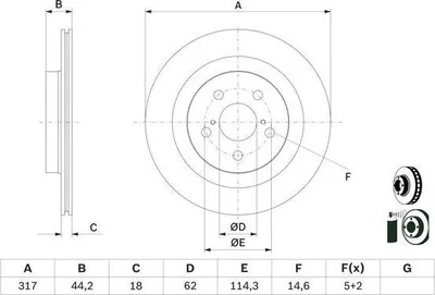 Produktbild von 2x BOSCH Bremsscheibe 0 986 479 H19 für TOYOTA RAV4 V (XA50) 44 2mm 317mm