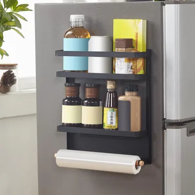 Image de Support de rangement pliable multifonctionnel à aimants pour réfrigérateur (noir)