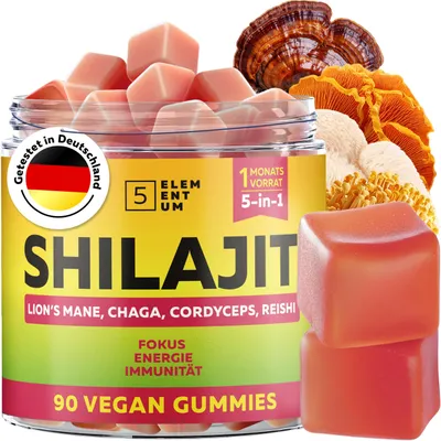 Imagen del producto de Gomitas Originales de Shilajit 2200mg - 90 unidades. Gomitas premium de Mumijo con extractos de León's Mane, Reishi, Chaga y Cordyceps. Shilajit del Himalaya para energía y vitalidad. Sabor a sandía