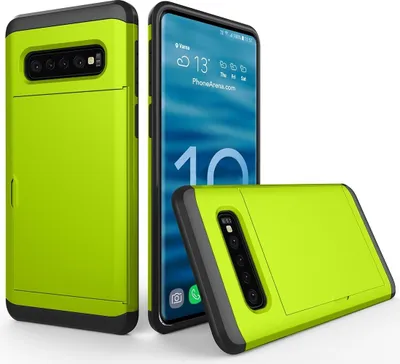 Produktbild von Mobigear Card  Samsung Galaxy S10 Hülle Hardcase Backcover Stoßfest mit Kartenhalter - Grün