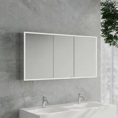 Immagine prodotto di Specchio da bagno a cubo Kronenbach 2.0, da montare a parete, con 3 ante, dimensioni 140 cm