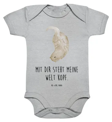 Produktbild von Mr. & Mrs. Panda overall baby Otter Kopfüber 3. - 6. Monat - Heather Grey - Geschenk, Liebe, Kurzarmbody, Strampler, Babystrampler, Babybody, Verliebt, Seeotter