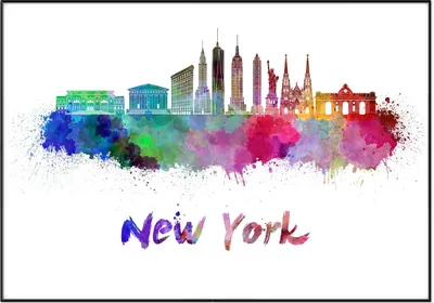 Produktbild von Wallario Wandbild Städte als Aquarell - Skyline von New York, Größe: 70,30 x 100,30 cm, Poster mit schwarzem Aluminiumrahmen