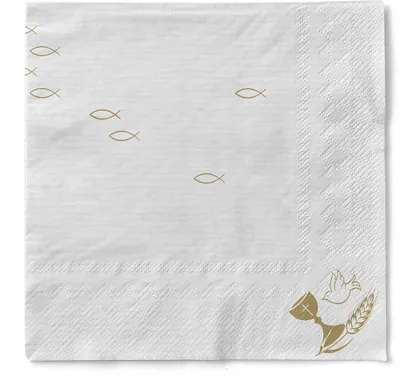 Produktbild von Tissue Serviette Kommunion / Konfirmation Fisch, 33 x 33 cm, 3-lagig, 100 Stück - Mank