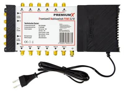 Image de PremiumX PXMS 5/12 Multiswitch avec bloc d'alimentation Multiswitch 1 antenne satellite, 12 utilisateurs