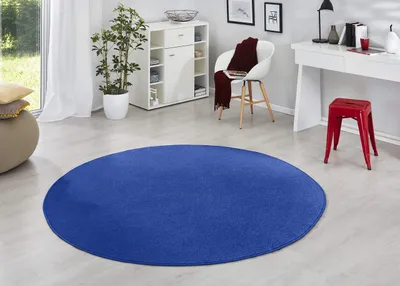 Runder Velours-Teppich, einfarbig, blau, Ø 133 cm