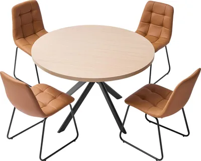 Image de SucceBuy Ensemble de salle à manger avec table ronde et quatre chaises orange rembourrées (capacité de charge jusqu'à 149,7 kg), table de cuisine hydrofuge aspect bois pour les petits espaces et les salles à manger