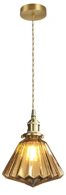 Hängelampe mit Glasschirm, E27, Drehschalter, Bernstein, 20 cm