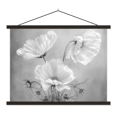 Produktbild von MuchoWow® Textilposter Stilleben - Blumen - Schwarz und weiß - Mohn - Botanisch 150x113 cm mit holzfarbenen Rahmen - Poster