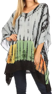 Produktbild von Sakkas K2022New - Eliana Weit Long Tall gestickte Abbindebatik Ombre Batik Ponch