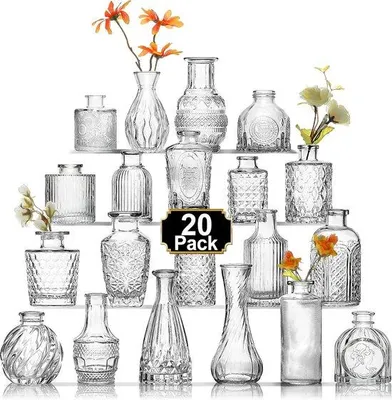 Produktbild von Famanu Mini Vasen Set - Vintage Design - 20 Stück - Klar