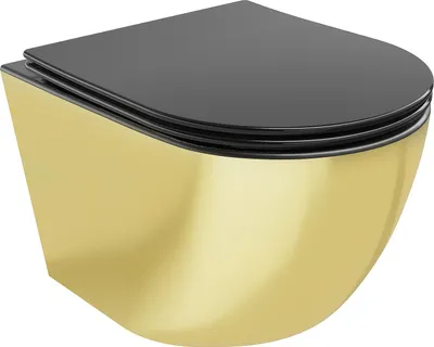 Produktbild von Mexen Lena WC-Schüssel Rimless mit Soft-Close-Slim-Deckel, Duroplast, Schwarz Matt/Gold - 30224076