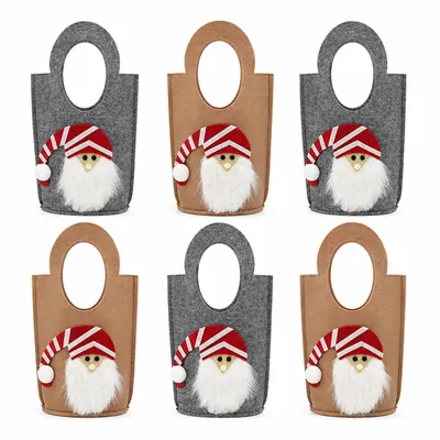 Produktbild von 6 x Geschenktaschen aus Filz mit 3D Nikolaus - 32 x 20 cm (H/B) - Geschenkbeutel - Filztasche Weihnachtsverpackung - Geschenkverpackung Weihnachten