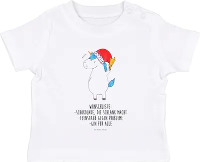 Produktbild von Mr. & Mrs. Panda T-Shirt Einhorn Weihnachtsmann 12. - 18. Monat - Weiß - Geschenk, Organic Baby Shirt, Kleinkind, Schokolade, Nikolaus, Feenstaub, Kurzarmshirt, Gin