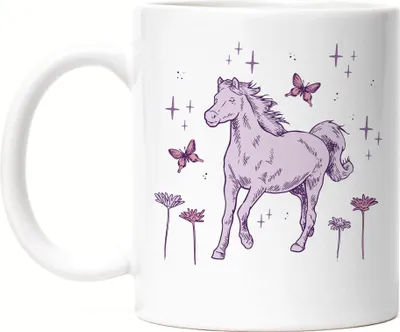 Produktbild von Pferd Tasse Weiß Pferde Hengst Stute Hobbie Pferdeflüsterer Pferdeliebhaber Reiten Spirit Reiterin Schmetterlinge