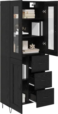 Image de vidaXL Buffet haut noir aspect chêne 69,5 x 34 x 90 cm en aggloméré