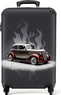 Produktbild von NoBoringSuitcases.com® Koffer Handgepäck Trolley Rollkoffer Kleine Reisekoffer mit 4 Rollen - Auto - Weiß - Flammen - Vintage - Cabin Size < 55x40x23 cm & 55x40x20 cm - Fotokoffer - Kabinenkoffer - BoardgepäckHandgepäck Koffer 55x35x20 cm, 36L,