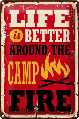 Produktbild von Blechschild Retro 30x20cm life better camp fire Camping rot