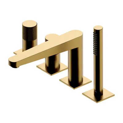 Immagine prodotto di Set rubinetteria vasca da bagno con doccetta rubinetto bordo vasca 4 fori CONTOUR oro spazzolato