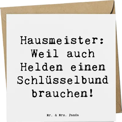 Produktbild von Mr. & Mrs. Panda Grußkarte Spruch Hausmeister Held - Weiß - Geschenk, Glückwunschkarte, Berufe, Dankbarkeit, Berufsprodukte, Klappkarte, Aufmerksamkeit, faltkarte, Beruf