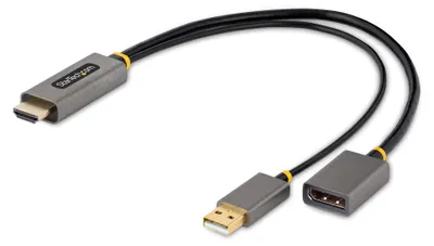 Produktbild von StarTech.com 30 cm HDMI auf DisplayPort Adapter/Kabel, Aktiver 4K 60Hz HDMI 2.0 auf DP 1.2 Konverter, HDR, USB Busbetrieben, HDMI Quelle zu DisplayPort Monitor für Laptops/PC, 0,3 m, HDMI Typ A (Standard), DisplayPort, Stecker, Buchse, Gerade