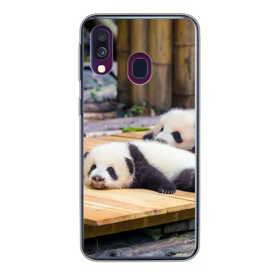Produktbild von MuchoWow® Handyhülle Schutzhülle Hülle für Samsung Galaxy A40 Pandas - Boden - Holz Silikon Softcase Handy Hülle - Handy-Tasche