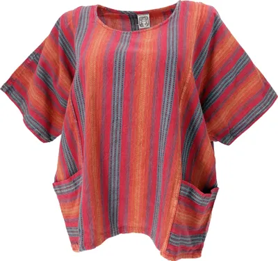 Produktbild von Weites Boho Blusentop mit Fledermausärmeln, Maxibluse für Starke Frauen - Rot/orange, Damen, Baumwolle, Blusen & Tunikas