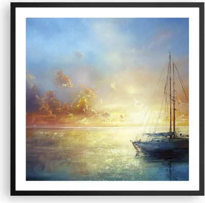 Produktbild von Gerahmtes Poster - Schwarzer Rahmen - Segelboot Westen die Sonne - 60x60 cm - Wand Bild - Wanddeko - Wandbilder - Wandposter - Bilderrahmen - Bilder - Kunstdruck - Wandbild - P2BAC60x60-4145