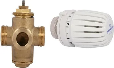 Imagen del producto de Conjunto de válvula termostática de tres vías, conexión HK, 3 x 3/4" AG, simétrica.