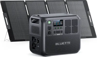 Produktbild von BLUETTI Tragbare Powerstation AC200L mit MP200 Solarmodul, 2048Wh LiFePO4 mit 4 2400W AC Ausgängen für Camping, Hausgebrauch, Notfall