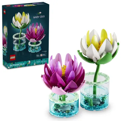 Produktbild von LEGO Botanicals Seerosen - Kunstblumen Set mit 2 künstlichen Topfpflanzen in transparenten Vasen - DIY Kinderzimmer Deko - Geschenk für Mädchen ab 9 Jahren & erwachsene Blumenliebhaber - 11511