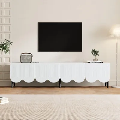 Image de Meuble TV moderne - Blanc - Avec un motif unique - 180x40x45 cm - Pour téléviseurs jusqu'à 80 pouces - Deux portes