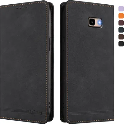 Image de Etui pour Samsung Galaxy J4 Plus, étui rétro en cuirPolyuréthaneavec support et fentes pour cartes de crédit Noir