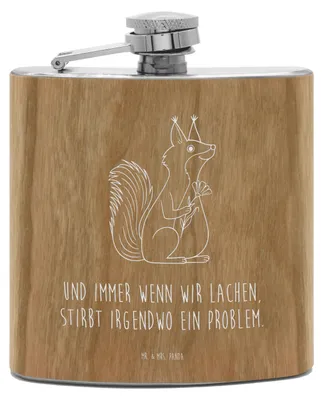 Produktbild von Mr. & Mrs. Panda Flachmann Eichhörnchen Blume - Transparent - Geschenk, Motivation Sprüche, Lachen, edelstahl, Spaß, Alkoholflasche, Schnaps, Tiere, Aus, Hip Flask