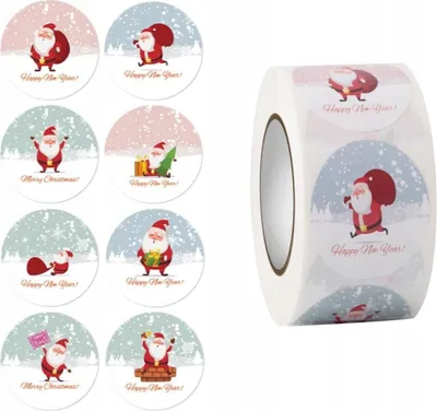 Immagine prodotto di Adesivi natalizi per regali autoadesivi Babbo Natale in rotolo da 500 pezzi