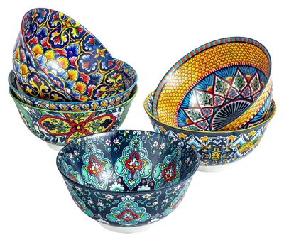 Produktbild von 6 bunte Schalen - Porzellan - Bohemian Stil - Ideal für Müsli/Salat/Pasta