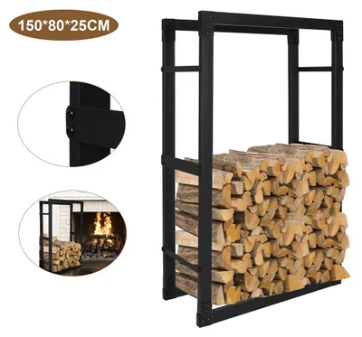 Zdjęcie produktu dla Półka na drewno kominkowe Peviasot, stojak na drewno opałowe, wymiary 150*80*25 cm, wykonana z odpornego na warunki atmosferyczne metalu, półka na drewno kominkowe