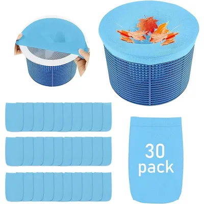 Produktbild von 30er-Set Skimmersocken Blau Pool Skimmer Netz Vorfilter für Skimmerkorb Wiederverwendbare Poolfilter Socken für Einbau- & Aufstellpools
