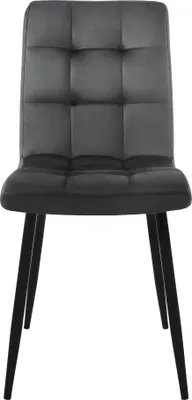 A single dining chair with a tufted back and four black legs, presented against a white background.