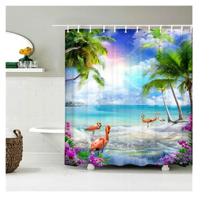 Produktbild von Duschvorhang mit Meeresflamingo 180x220 cm, schimmelresistent und wasserabweisend