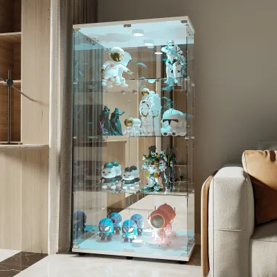 Produktbild von ProximaX Glasvitrine Standvitrine mit Lampen in Weiß,163.9x80.49x36.49CM Modern Glas Vitrine Vitrinenschrank mit 4 Böden  für Sammlerstücke Bücher Wein