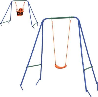 Produktbild von Outsunny Kinderschaukel 2 in 1 Schaukel für Kinder und Babys mit 1 Kinderstuhl, 1 Babystuhl und Sicherheitsgurt für draußen und drinnen, Orange