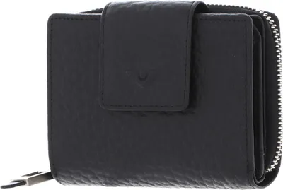 A black leather wallet shown from a side-angle.