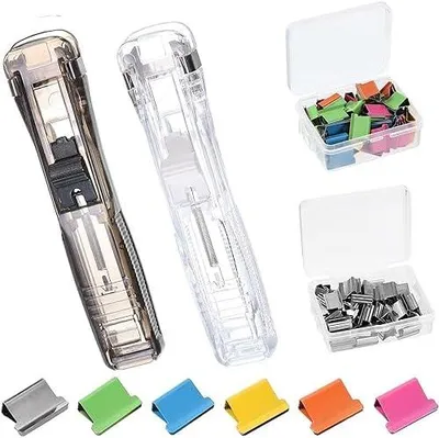 Produktbild von 100 Stück, Clam Clip,Edelstahl-Metallklammern,2 Stücke Klammernspender,Geeignet für Küchen, Büros, Schulen und andere Orte Kunststoff-Nachfüllheftklammern.