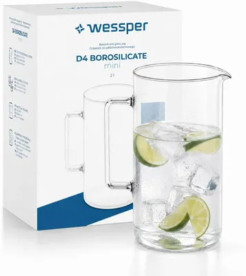 Zdjęcie produktu dla Szklanka z borosilikatowego szkła, 2 litry, z uchwytem, przezroczysta, do napojów