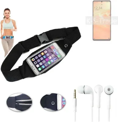 Produktbild von K-S-Trade Bauchtasche Gürteltasche kompatibel mit Sharp Aquos Sense6s schwarz + Kopfhörer. Sport Running Jogging Fitness Laufen Umhängetasche
