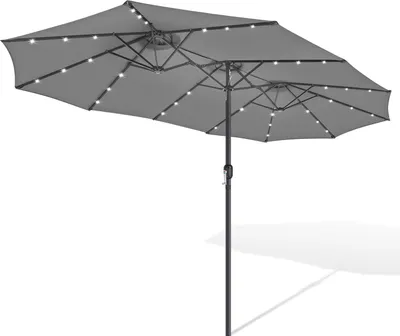 Produktbild von Faziango XXL Sonnenschirm Grau mit LED-Licht – 3-Schirm-Design, besonders breite Spannweite, ideal für große Terrassenflächen