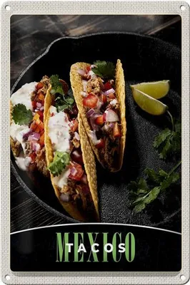 Produktbild von Blechschild Reise 20x30cm Mexiko USA Amerika Tacos Gerichte
