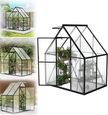 Zdjęcie produktu dla Szklarnia aluminiowa QEENTOE z fundamentem, 125x180x195 cm, szklarnia z oknem dachowym, odporna na warunki zimowe i promieniowanie UV, stabilna szklarnia ogrodowa do uprawy pomidorów